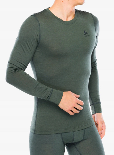 Bluzë termike Odlo Natural Merino 200 Crew Neck, 100% lesh merino, me mëngë t’gjata, jeshile, M