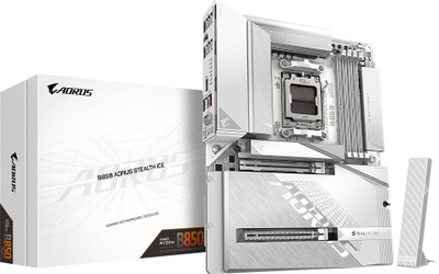 Pllakë amë Gigabyte B850 AORUS Stealth Ice, për AMD Ryzen 9000, DDR5 deri 8200MHz, e bardhë