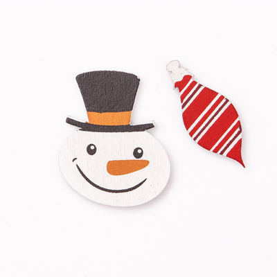 Ngjitëse dekorative druri Christmas Snowmen And Baubles, 24 copë, motive festive, shumëngjyrëshe