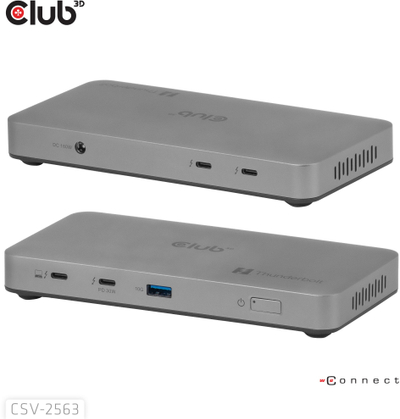 Docking station Club 3D CSV-2563 Thunderbolt 5, 5 në 1, portabël, gri