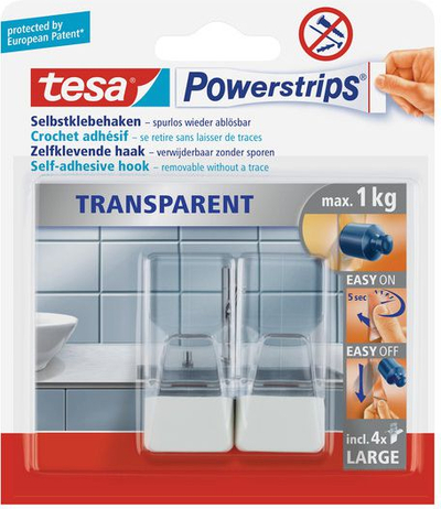 Varëse ngjitëse Tesa Powerstrips, 1 kg, set me 2 copë, transparente
