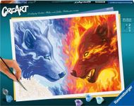 Set pikturimi me numra Ravensburger CreArt Adults Premium Fire and Ice, për të rritur, motiv ujqër