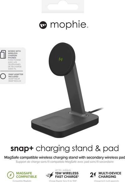 Karikues wireless Zagg Mophie Snap+, 15W, për dy pajisje, i zi