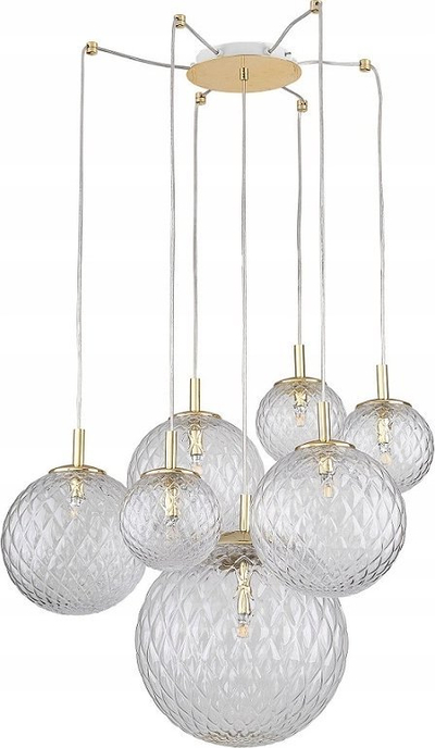 Llampë varëse TK Lighting Cadix, 7 drita, xham transparent, ngjyrë ari
