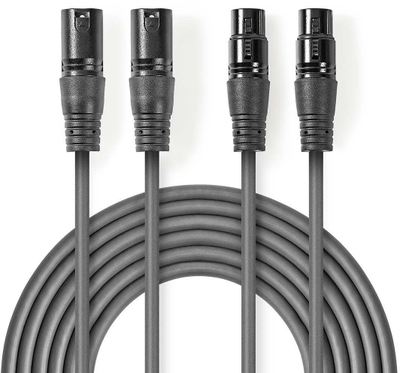 Kabllo audio balanced Nedis, 2x XLR mashkull 3-pin, 2x XLR femër 3-pin, 5 m, gri e errët