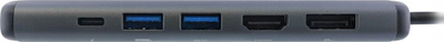 Hub USB C InLine 8 në 1, HDMI DP, USB 3.2, PD 100W, gri