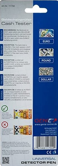 Stilolaps zbulues kartëmonedhash Genie Quick Tester 11794, për para fallco, portativ