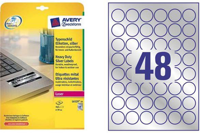 Etiketa vetëngjitëse Avery Zweckform L6129-20, diametër 30mm, 20 fletë, ngjyrë argjendtë