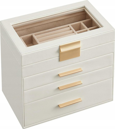 Kuti bizhuterish Songmics, dru MDF me sirtar, 25.1x15.3x21.5cm, e bardhë