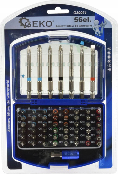 Set bitash GEKO CRV 56 copë, çelik CrV, me mbajtës magnetik