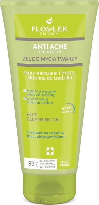 Гел за миење лице Floslek Anti Acne 24h System, за кожа со акни, 200 ml