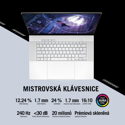 Laptop ASUS ROG Zephyrus G16 GU605MZ, 16\", WQXGA, Intel U9-185H, NVIDIA GeForce RTX 4070, 32GB RAM, 1TB SSD, i bardhë