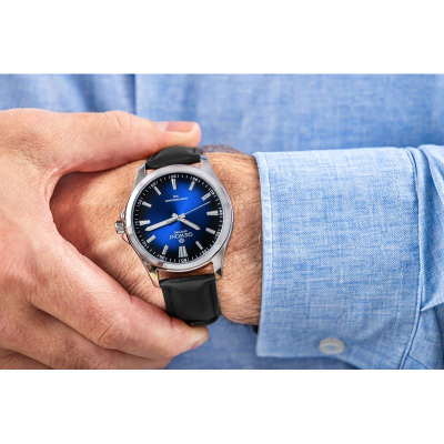 Ora dore meshkujsh Giewont Elegance GW5160-A3, quartz, xham sapphire, e zezë blu