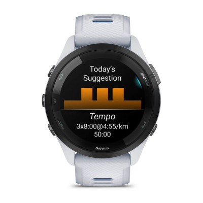 Orë sportive Garmin Forerunner 265, ekran AMOLED 1.3", GPS, e zezë me të bardhë
