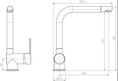 Rubinet kuzhine Schütte RIO, çelik inox, grykë e lartë në L, i zi mat