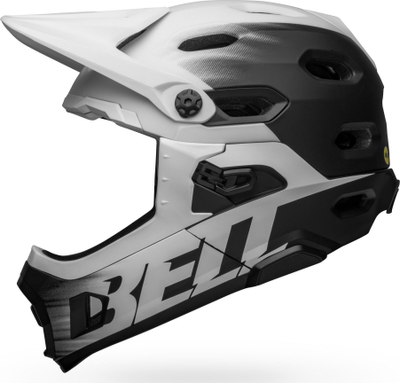 Helmetë mali Bell Super DH Spherical MIPS, full face, 55-59cm, e zezë-bardhë mat