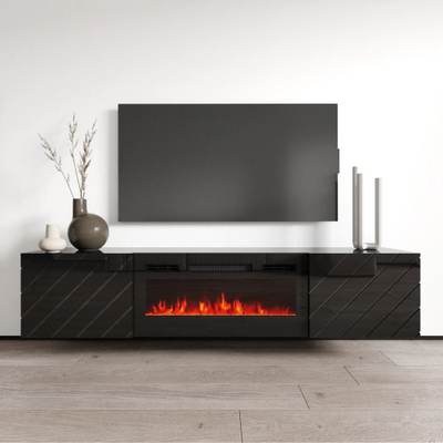 Komodë TV me oxhak elektrik Cama Meble Luxe, MDF, 182.6cm, e zezë