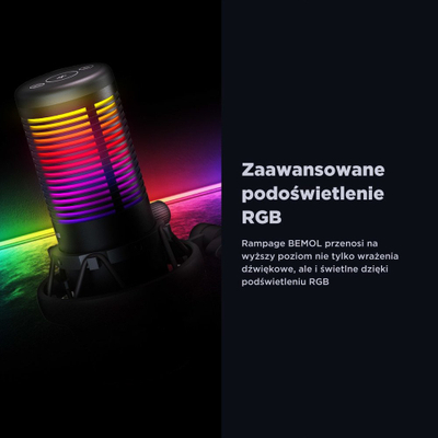 Mikrofon tavoline Rampage Bemol RGB, kapacitiv, 3.5mm dhe USB C, i zi