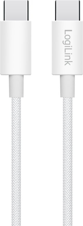 Kabllo USB C në USB C LogiLink, 1m, 60W, e bardhë