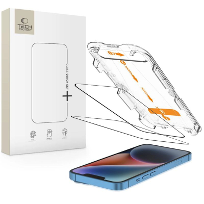 Заштитно стакло Tech-Protect Quick Set+, 2 парчиња, за iPhone 13 13 Pro 14 16e, транспарентно