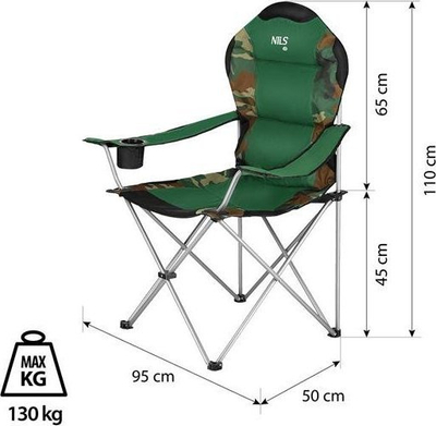 Karrige palosëse kampingu NILS, 130kg, me mbajtëse gote, jeshile kamuflazh
