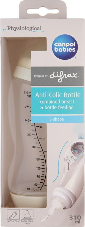 Biberon Canpol Babies S-Shape Anti Colic, 310 ml, gojë e gjerë, transparent