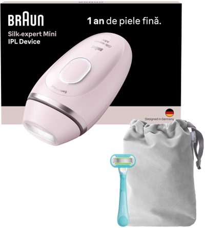 Depilator Braun Silk-expert Mini IPL PL1111, pajisje IPL, për heqje afatgjatë të qimeve, rozë e çelët
