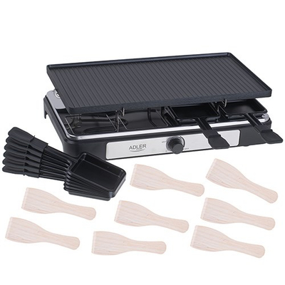 Grill elektrik Adler AD 6616 Raclette 4 në 1, 1400W, për 8 persona, i zi