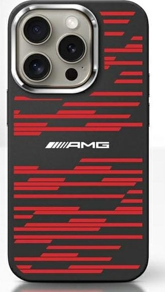 Mbulesë telefoni Mercedes Benz AMG Silicone Graphics, për iPhone 16 6.1", me MagSafe, e zezë me të kuqe