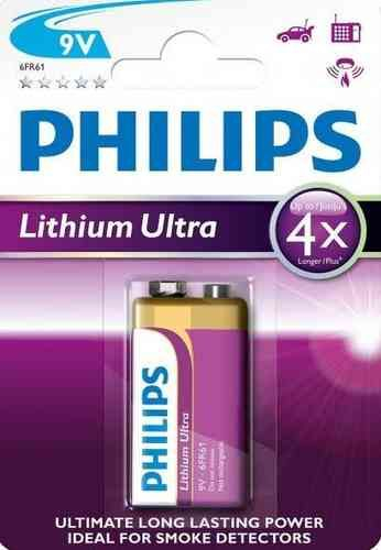 Bateri Philips 6FR61LB1A/10, lithium ultra 9V / 1
