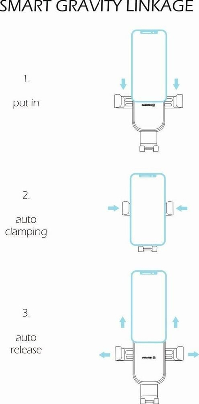 Mbajtëse telefoni për makinë Swissten GRAVITY G1-AV3, për grilë ventilimi, me gravitet, e zezë
