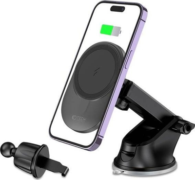 Mbajtëse magnetike për makinë Tech-Protect MM15W-V1, karikim wireless 15W, MagSafe, e zezë