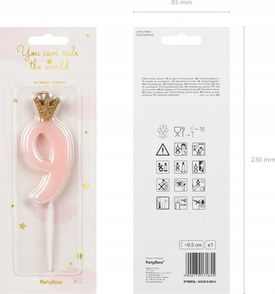 Qiri ditëlindje Pink, numri 9, 9.5cm, rozë