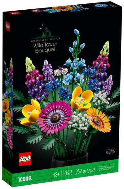 Set LEGO Icons Wild Flower Bouquet 10313, buqetë lulesh dekori, shumëngjyrëshe
