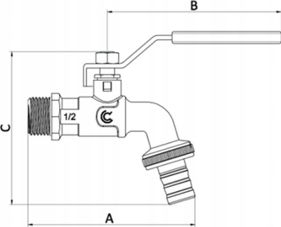 Rubinet kopshti Calido Ball Valve Tap, 1/2" x 3/4" x 20, quick coupling, ngjyrë argjendtë