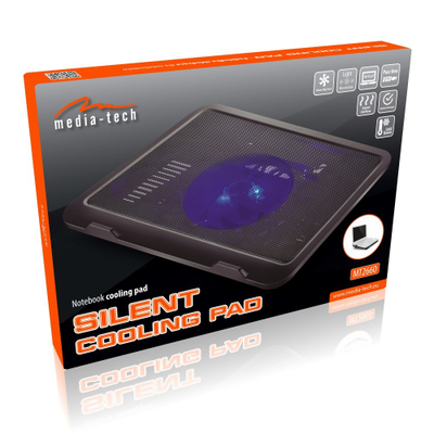Bazë ftohëse për laptop Media-Tech Silent Cooling Pad MT2660, ventilator i qetë, ndriçim LED, e zezë
