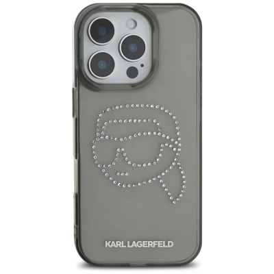 Футрола за телефон Karl Lagerfeld IML Rhinestones Karl Head, за iPhone 16 Pro 6.3", флексибилна, црна