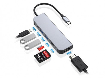 Док USB C Conceptronic, HDMI, 2x USB A, SD TF, 100W PD, сива боја