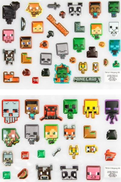 Stickerë Minecraft Puffy Gadget Decals, set 60 copë, 3D, shumëngjyrëshe