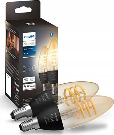 Llambë inteligjente Philips Hue Candle E14, 4.9W, set 2 copë, e zezë