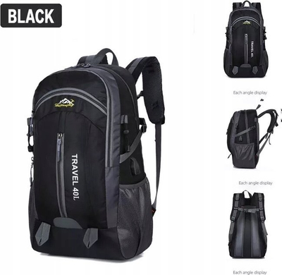 Çantë shpine Spacious Strong 40L, hiking trekking, me portë USB, e zezë