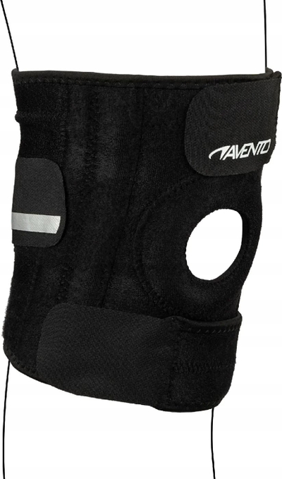 Mbajtëse gjuri Avento Reinforced Knee Support, neopren, me rripa elastikë, e zezë