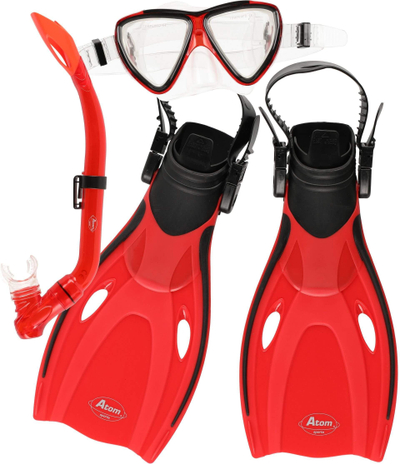 Set snorkelimi për fëmijë Atom Jr, me maskë dhe tub, i kuq