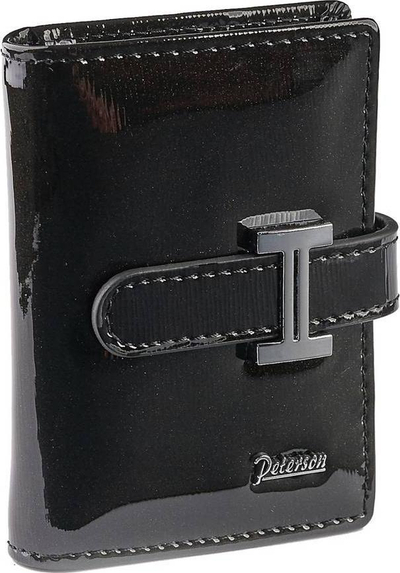 Etui lëkure për karta Peterson PTN BC-102, me mbyllje metal, format në këmbë, ngjyrë e zezë