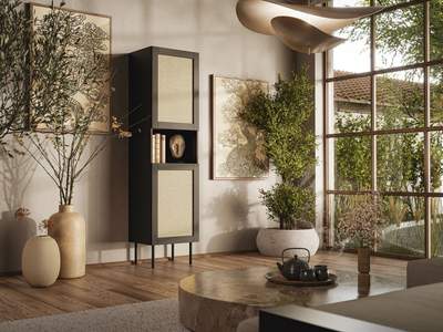 Vitrinë JUTA, 50x39.5x190cm, chipboard MDF, e zezë Linol Calabria