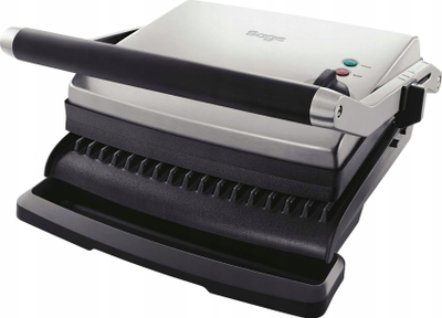 Grill kontakti Sage BGR200, pllaka të brinjëzuara jo ngjitëse, lartësi e rregullueshme, argjendtë
