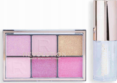 Set dhuratë make up Revolution Mini Soft Glam Heroes, lip gloss Pout Bomb Glaze, paletë Mini Reloaded Heartbreaker Pink, rozë