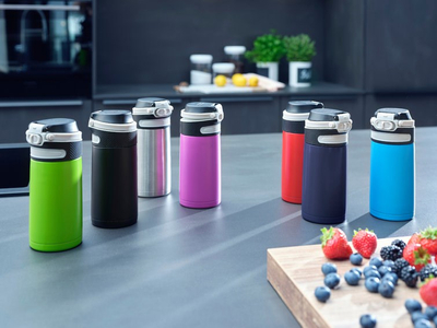 Termos Leifheit Insulated Mug Flip 3245, 350 ml, plastikë dhe çelik inox, i kuq