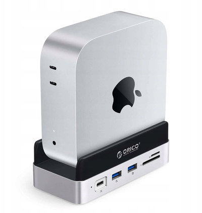 Докинг станица Orico MiniDock 10 во 1, лежиште SSD M.2, за Mac mini, сребрена
