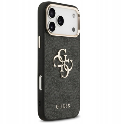 Mbulesë telefoni Guess Back Cover për iPhone 17 Pro Max, lëkurë PU, kornizë ari, e zezë